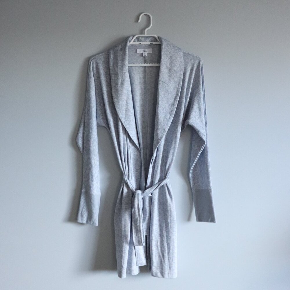 Ande Women's‎ Small Grey Soft Casual Belted Collared Long Sleeve Cardigan Robe